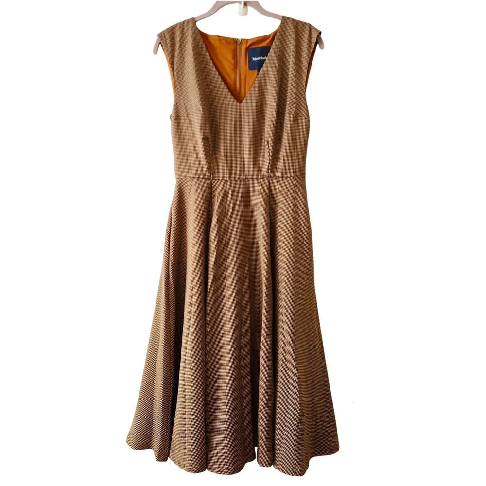 MODCLOTH Decision Maker Plaid Midi Dress Brown Knee Length Vintage Style Size 4